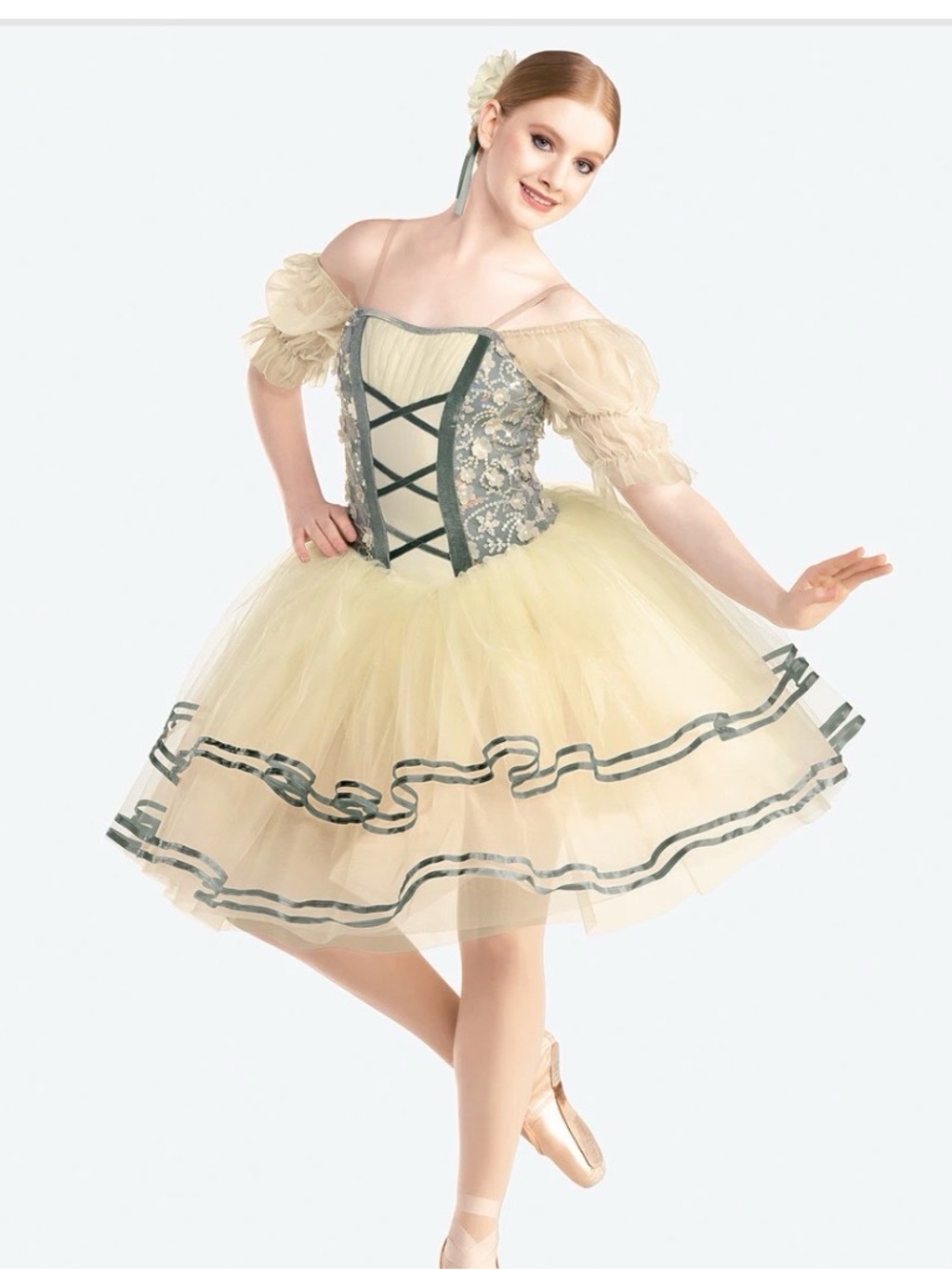 Ballet Costume - Revolution a Touch of Spring Ivory & Sage Romantic Tutu Dress